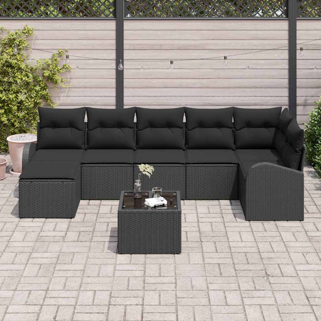 Sofa Set mit Kissen mit Speicher 8 pcs Schwarz Poly-Rattan