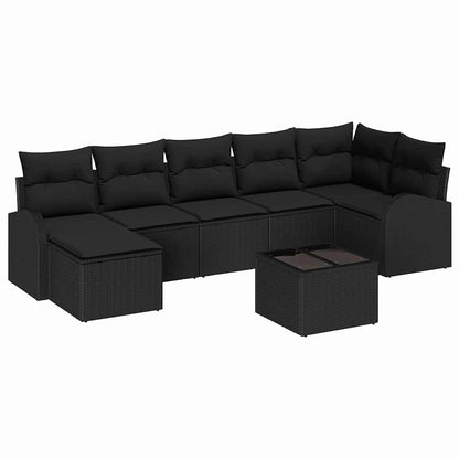Sofa Set mit Kissen mit Speicher 8 pcs Schwarz Poly-Rattan