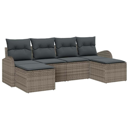 Sofa Set mit Kissen mit Speicher 6 pcs Grau Poly-Rattan