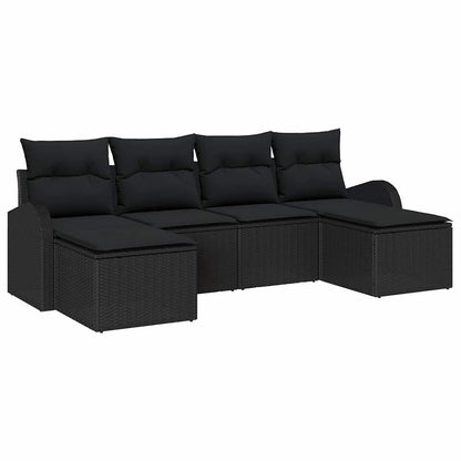Sofa Set mit Kissen mit Speicher 6 pcs Schwarz Poly-Rattan