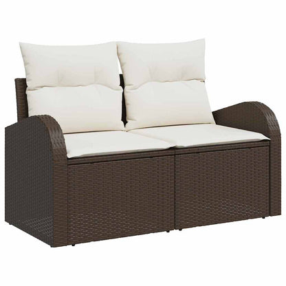 Sofa Set mit Kissen 8 pcs Braun und Weiß Poly-Rattan