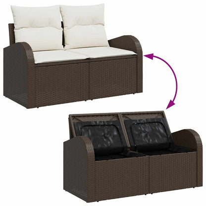 Sofa Set mit Kissen 8 pcs Braun und Weiß Poly-Rattan
