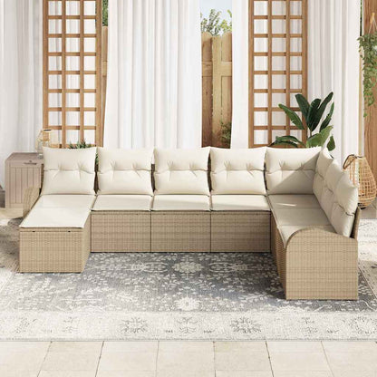 Sofa Set mit Kissen 8 pcs Beige und Weiß Poly-Rattan