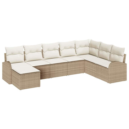 Sofa Set mit Kissen 8 pcs Beige und Weiß Poly-Rattan