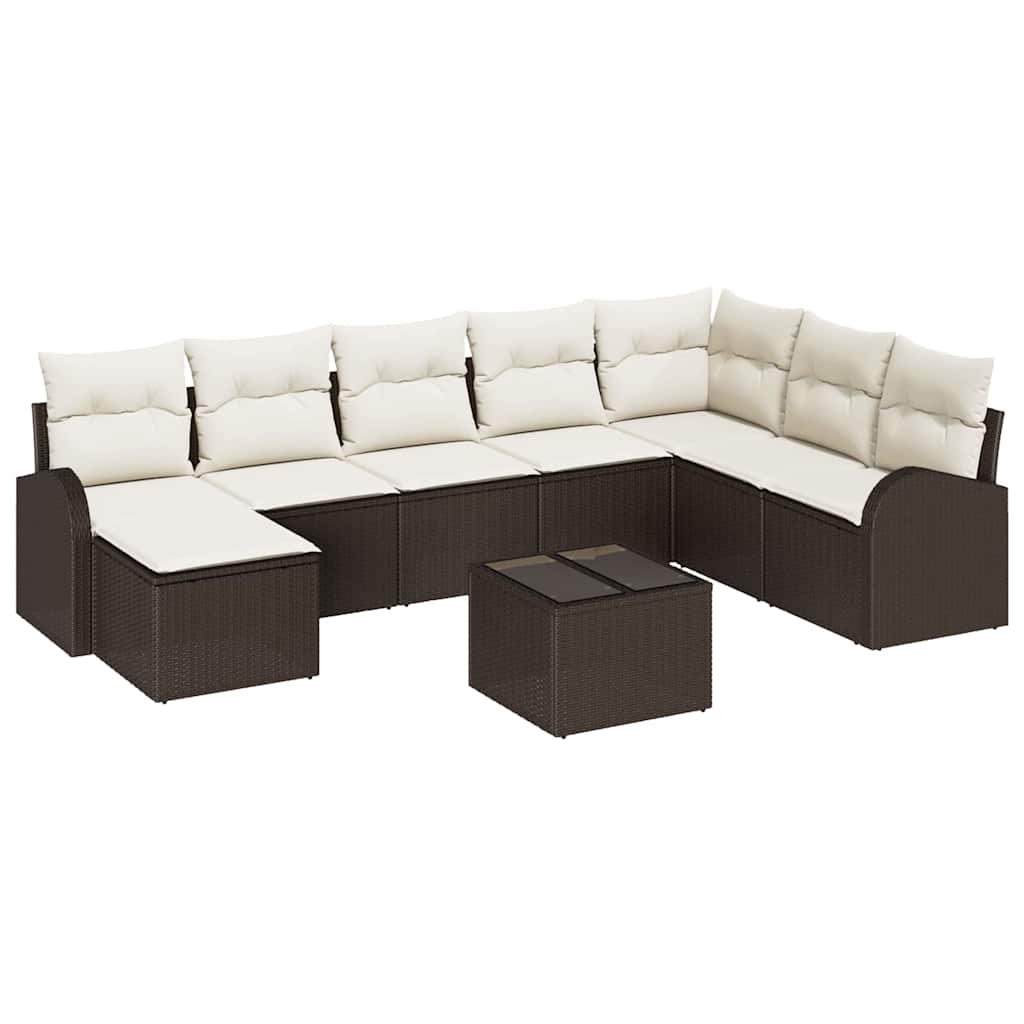 Sofa Set mit Kissen 9 pcs Braun und Weiß Poly-Rattan
