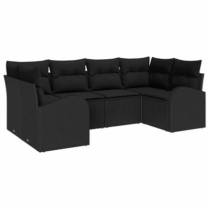 Gartensofa-set mit Kissen 6 pcs Schwarz Poly-Rattan