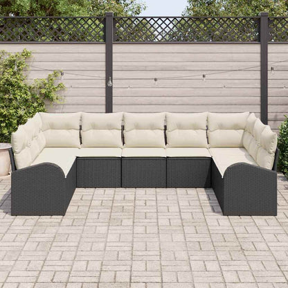 Gartensofa-set mit Kissen 9 pcs Schwarz und Weiß Poly-Rattan