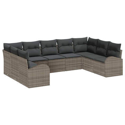 Gartensofa-set mit Kissen mit Speicher 9 pcs Grau Poly-Rattan