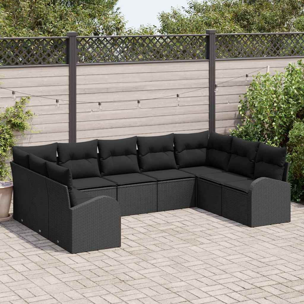Gartensofa-set mit Kissen 9 pcs Schwarz Poly-Rattan