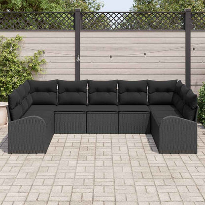 Gartensofa-set mit Kissen 9 pcs Schwarz Poly-Rattan