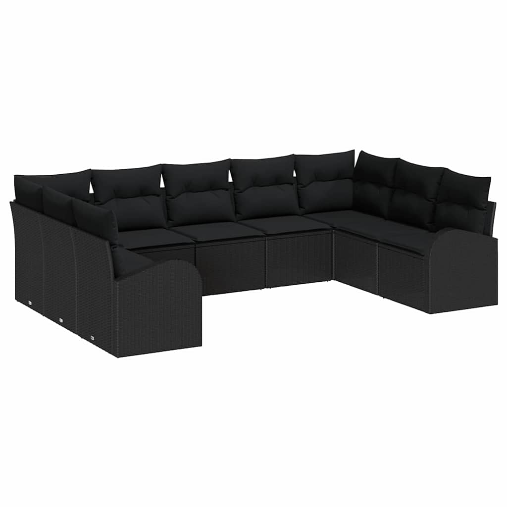 Gartensofa-set mit Kissen 9 pcs Schwarz Poly-Rattan