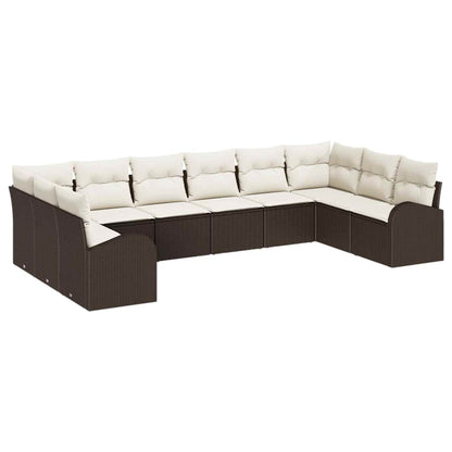 Gartensofa-set mit Kissen 10 pcs Braun und Weiß Poly-Rattan