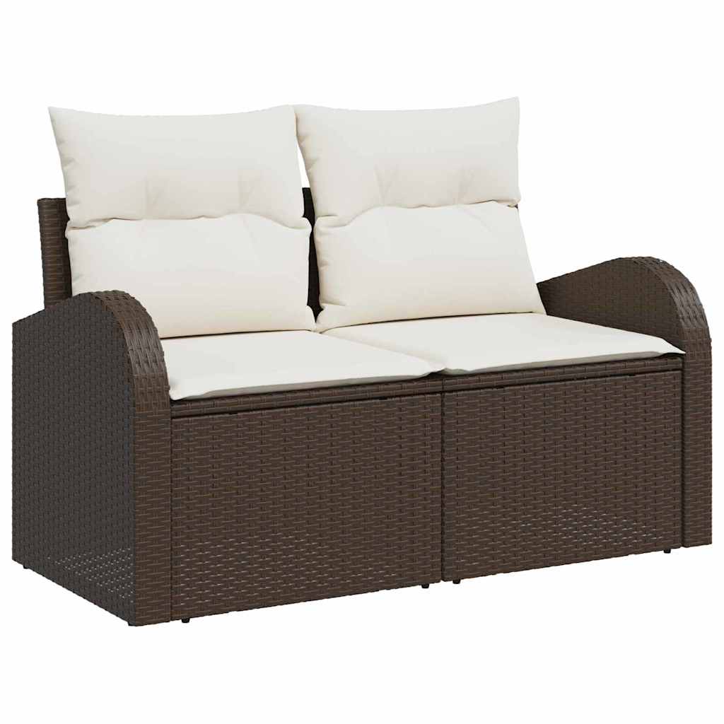 Gartensofa-set mit Kissen 10 pcs Braun und Weiß Poly-Rattan