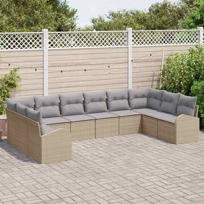 Gartensofa-set mit Kissen 10 pcs Beige und Hellgrau Poly-Rattan