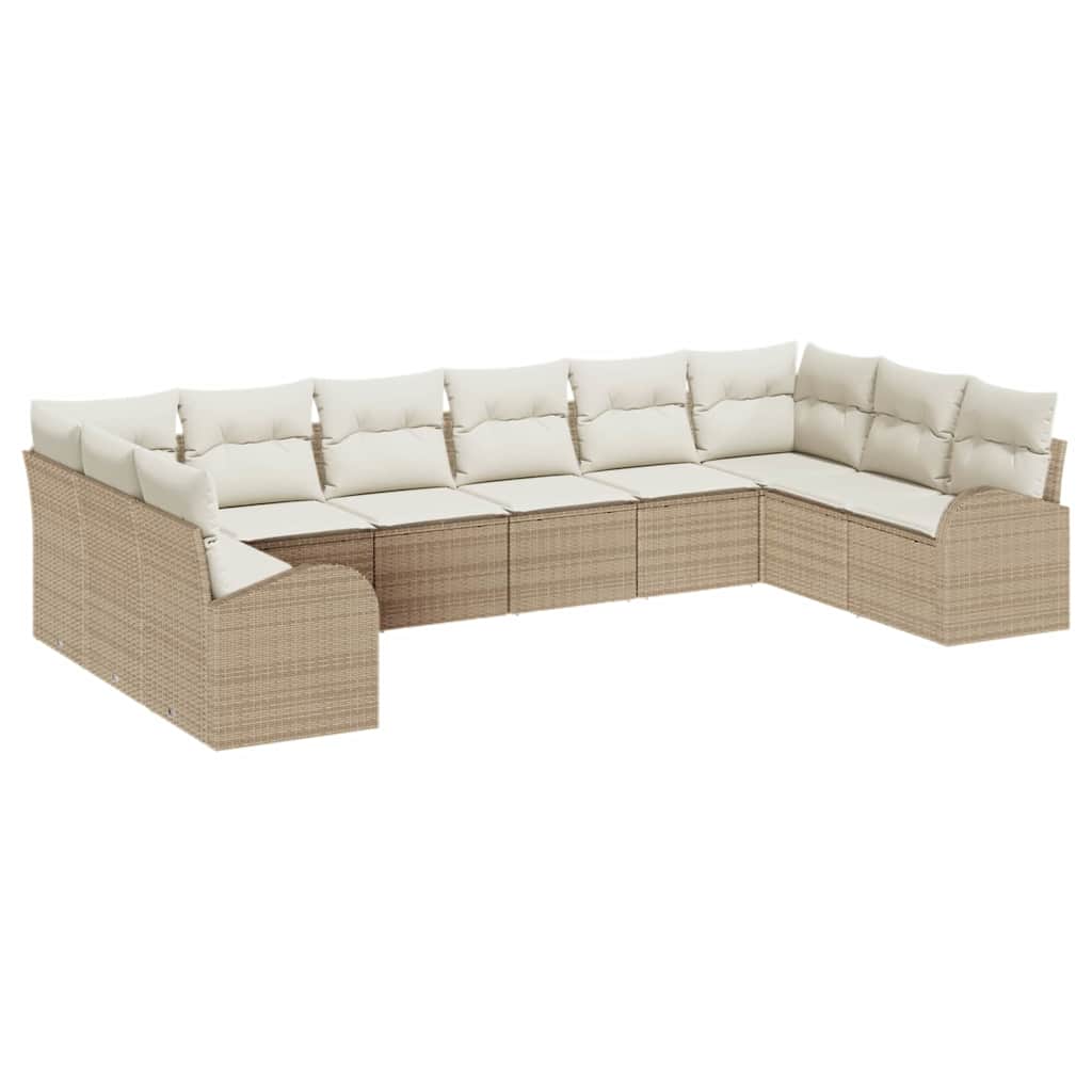 Gartensofa-set mit Kissen 10 pcs Beige und Weiß Poly-Rattan