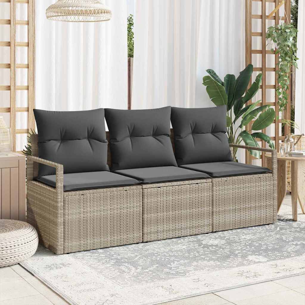 Gartensofa-set mit Kissen 3 pcs Hellgrau Poly-Rattan