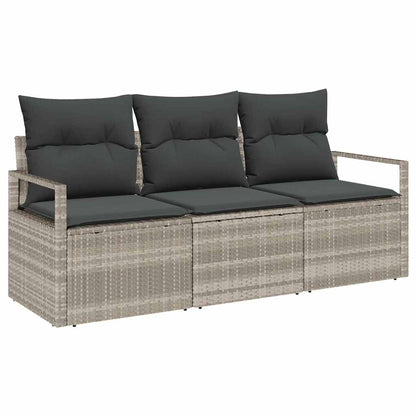 Gartensofa-set mit Kissen 3 pcs Hellgrau Poly-Rattan