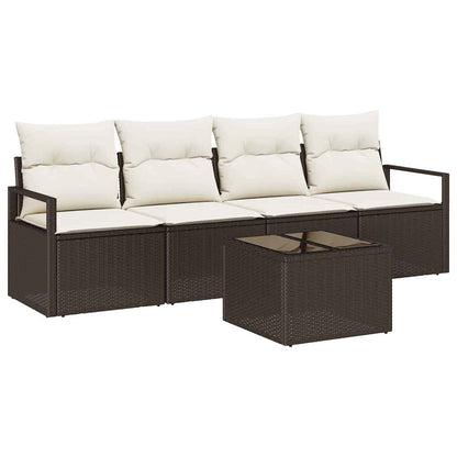 Sofa Set mit Kissen 5 pcs Braun und Creme Poly-Rattan