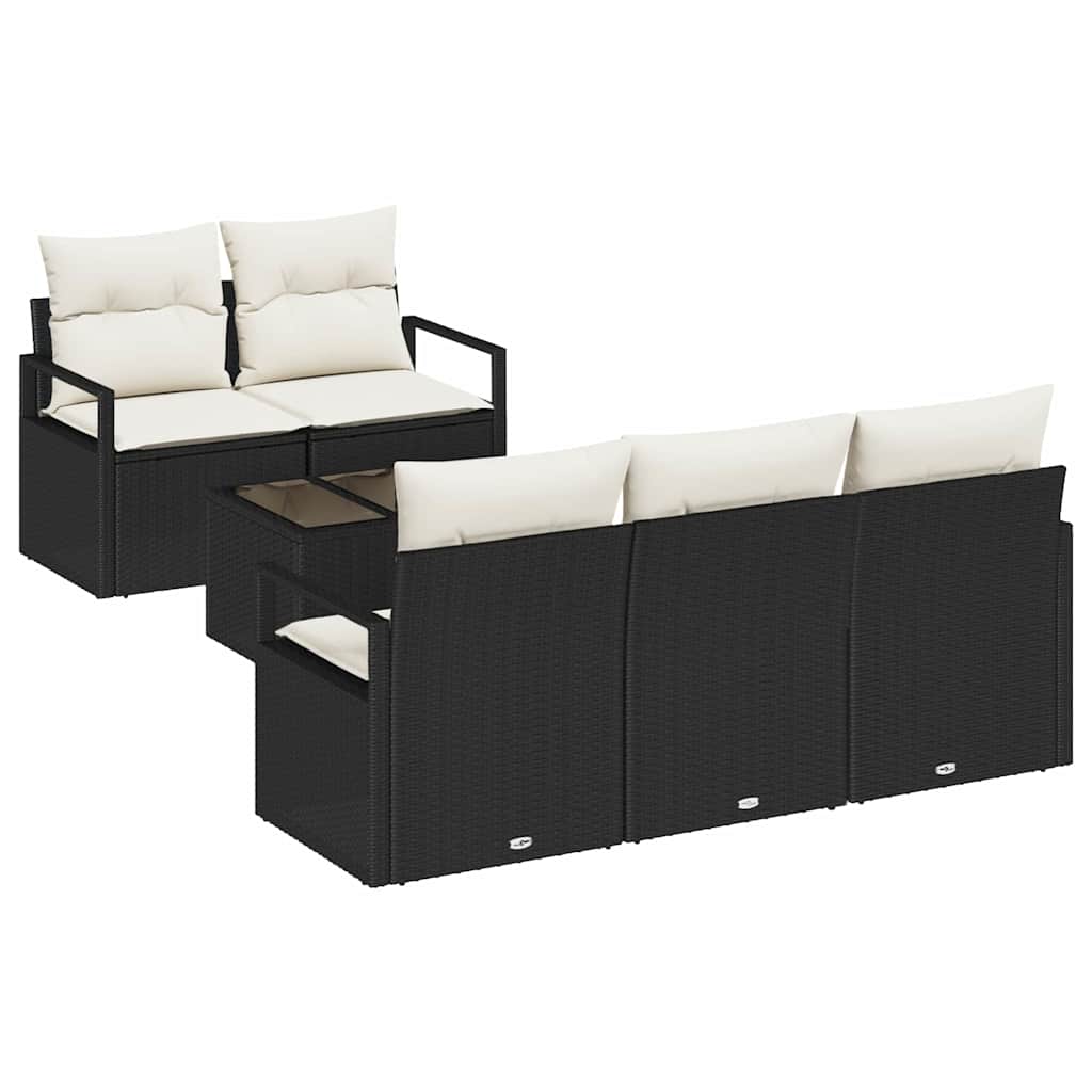 Gartensofa-set mit Kissen 6 pcs Schwarz und Creme Poly-Rattan