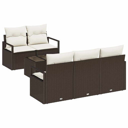 Gartensofa-set mit Kissen 6 pcs Braun und Creme Poly-Rattan