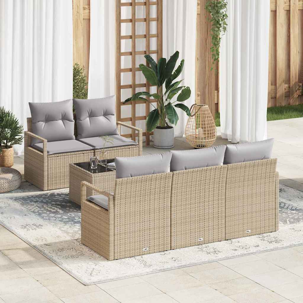 Gartensofa-set mit Kissen 6 pcs Beige und Grau Poly-Rattan