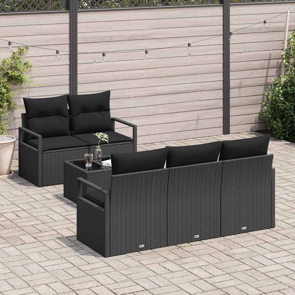 Gartensofa-set mit Kissen 6 pcs Schwarz Poly-Rattan
