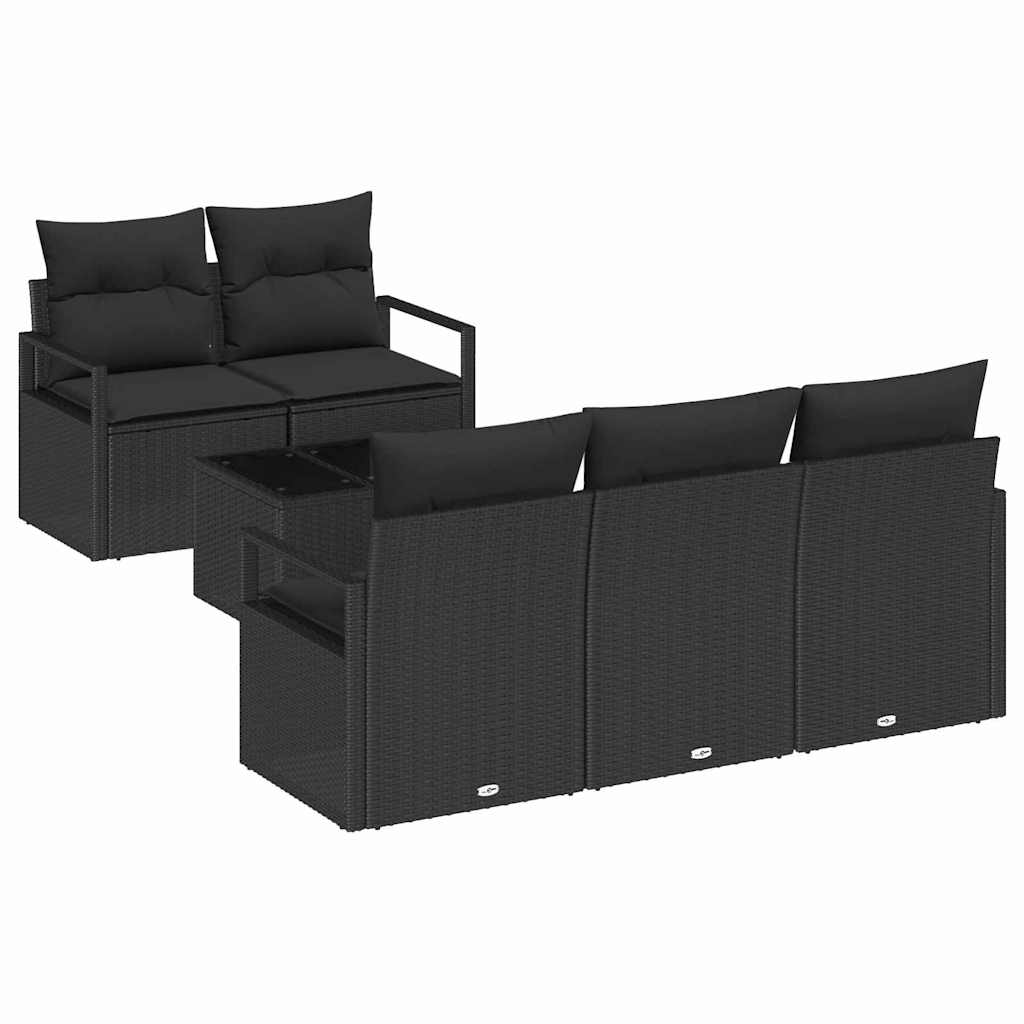 Gartensofa-set mit Kissen 6 pcs Schwarz Poly-Rattan