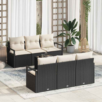 Gartensofa-set mit Kissen 7 pcs Schwarz und Creme Poly-Rattan