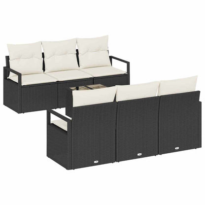 Gartensofa-set mit Kissen 7 pcs Schwarz und Creme Poly-Rattan
