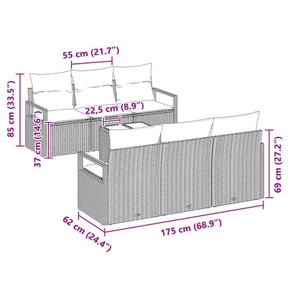 Gartensofa-set mit Kissen 7 pcs Braun und Creme Poly-Rattan