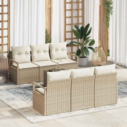 Gartensofa-set mit Kissen 7 pcs Beige und Creme Poly-Rattan