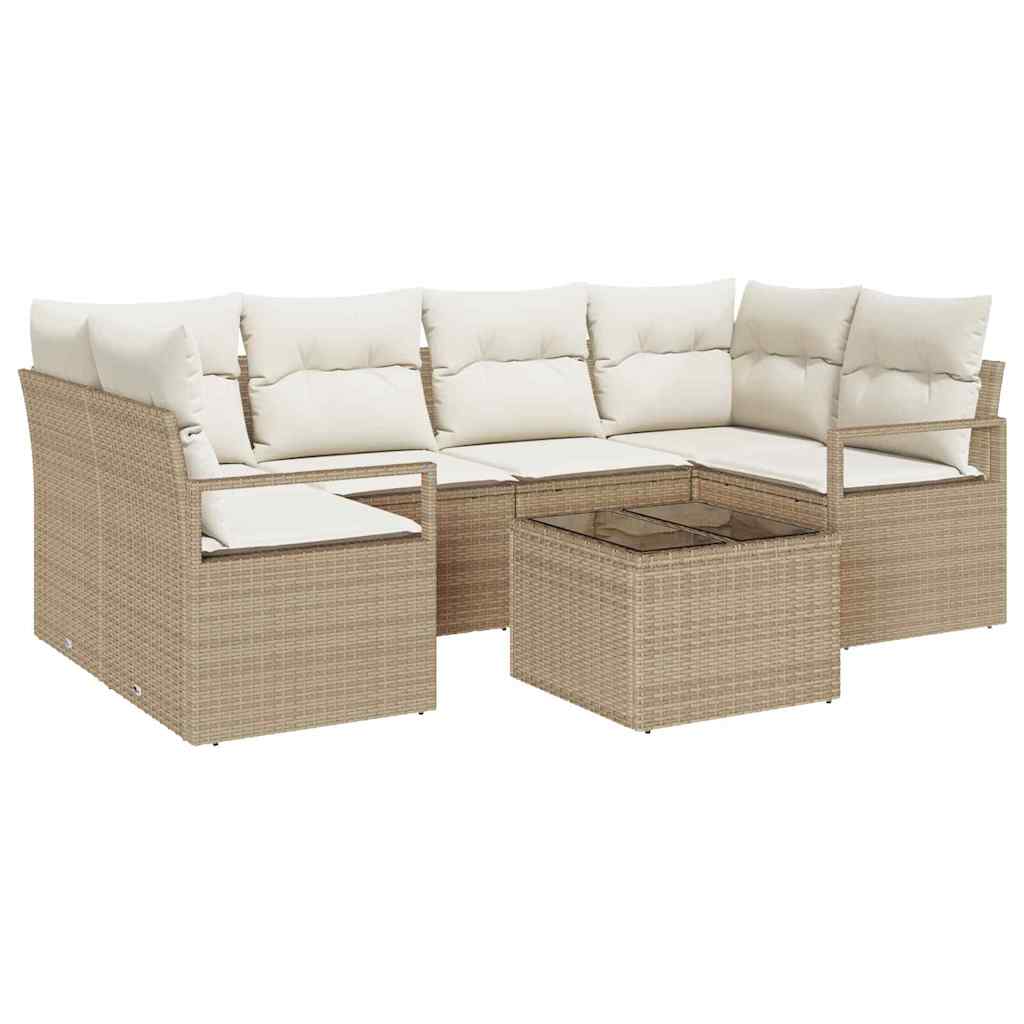 Garten-Sofa-Set mit Kissen mit Speicher 7 pcs Beige und Creme