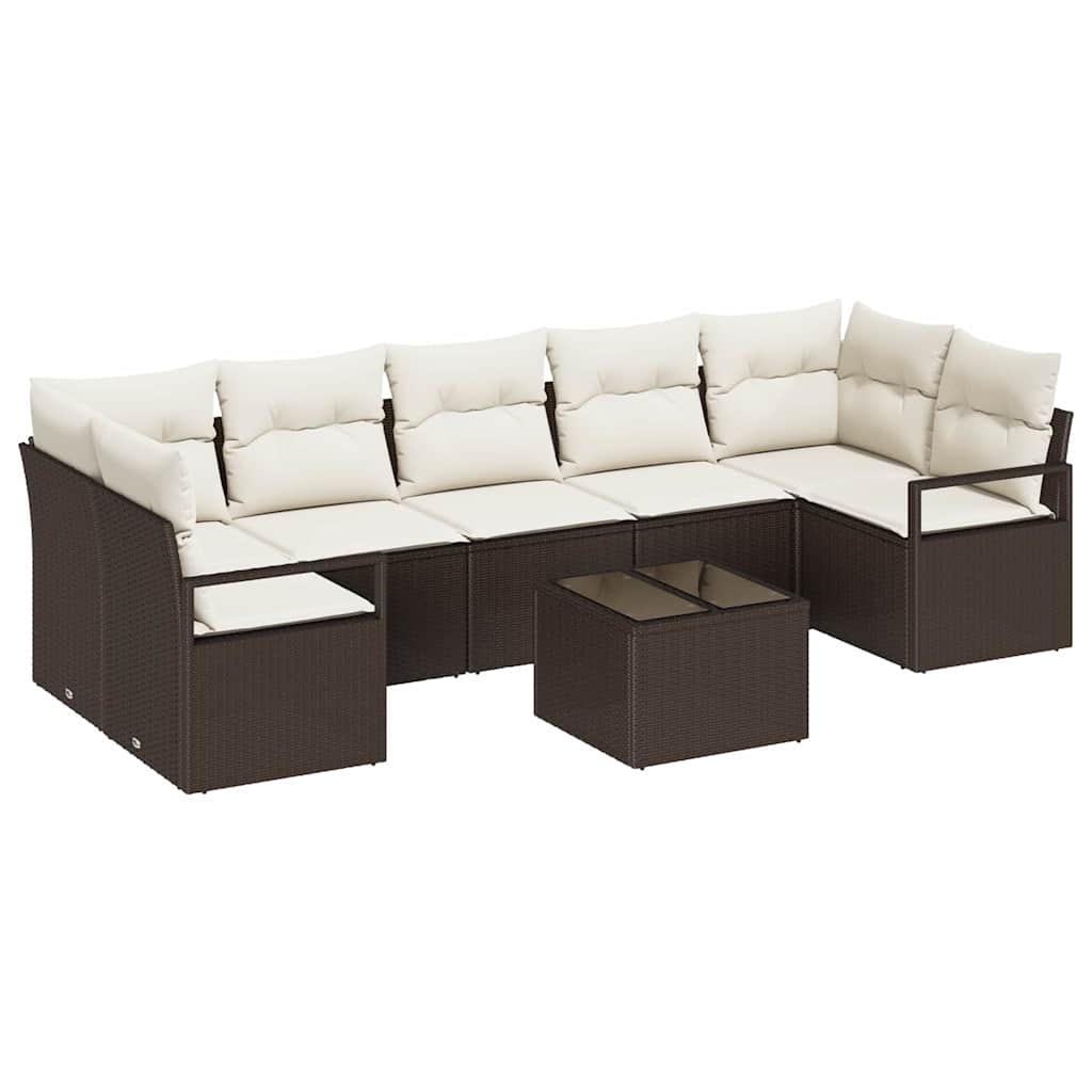 Garten-Sofa-Set mit Kissen mit Speicher 8 pcs Braun und Creme