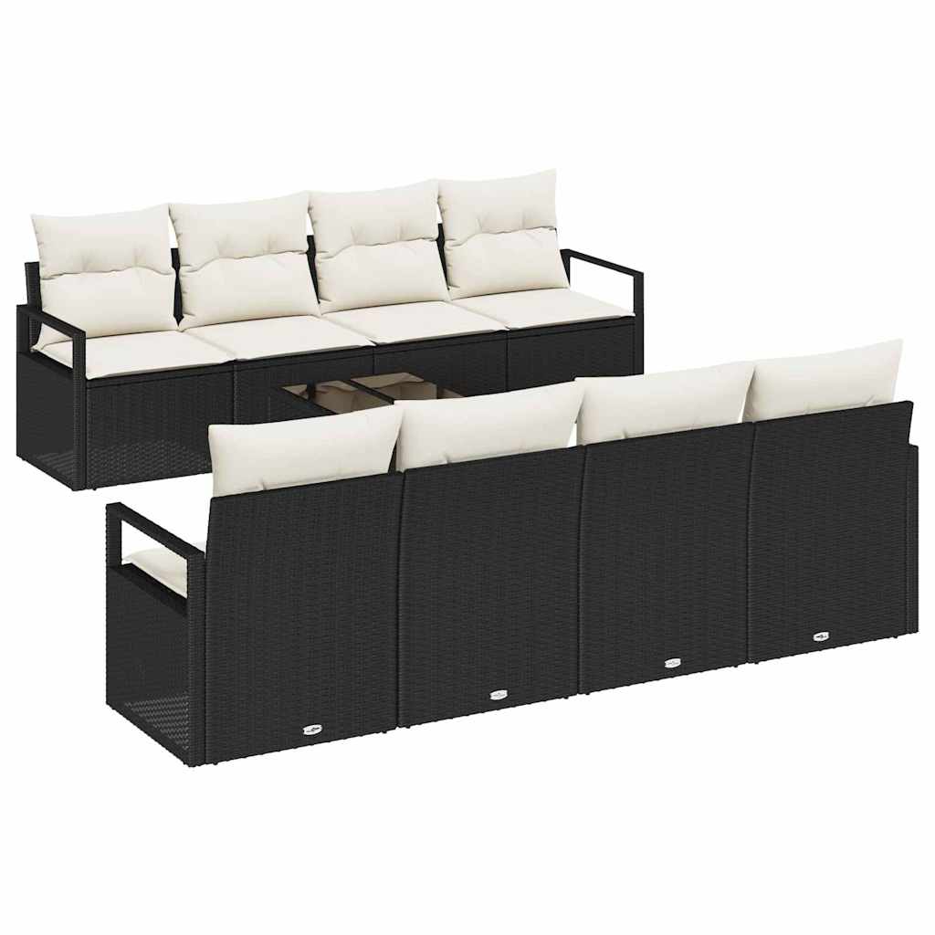 Gartensofa-set mit Kissen 9 pcs Schwarz und Creme Poly-Rattan