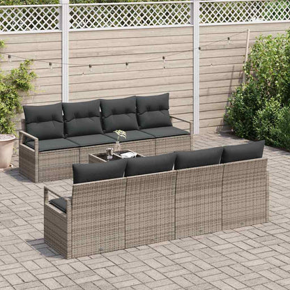 Gartensofa-set mit Kissen mit Speicher 9 pcs Grau Poly-Rattan