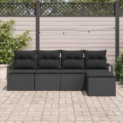 Sofa Set mit Kissen mit Speicher 5 pcs Schwarz Poly-Rattan