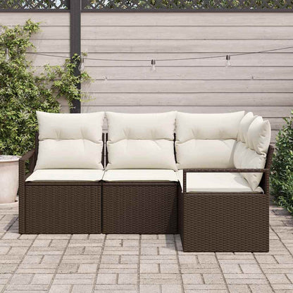 Sofa Set mit Kissen 4 pcs Braun und Creme Poly-Rattan