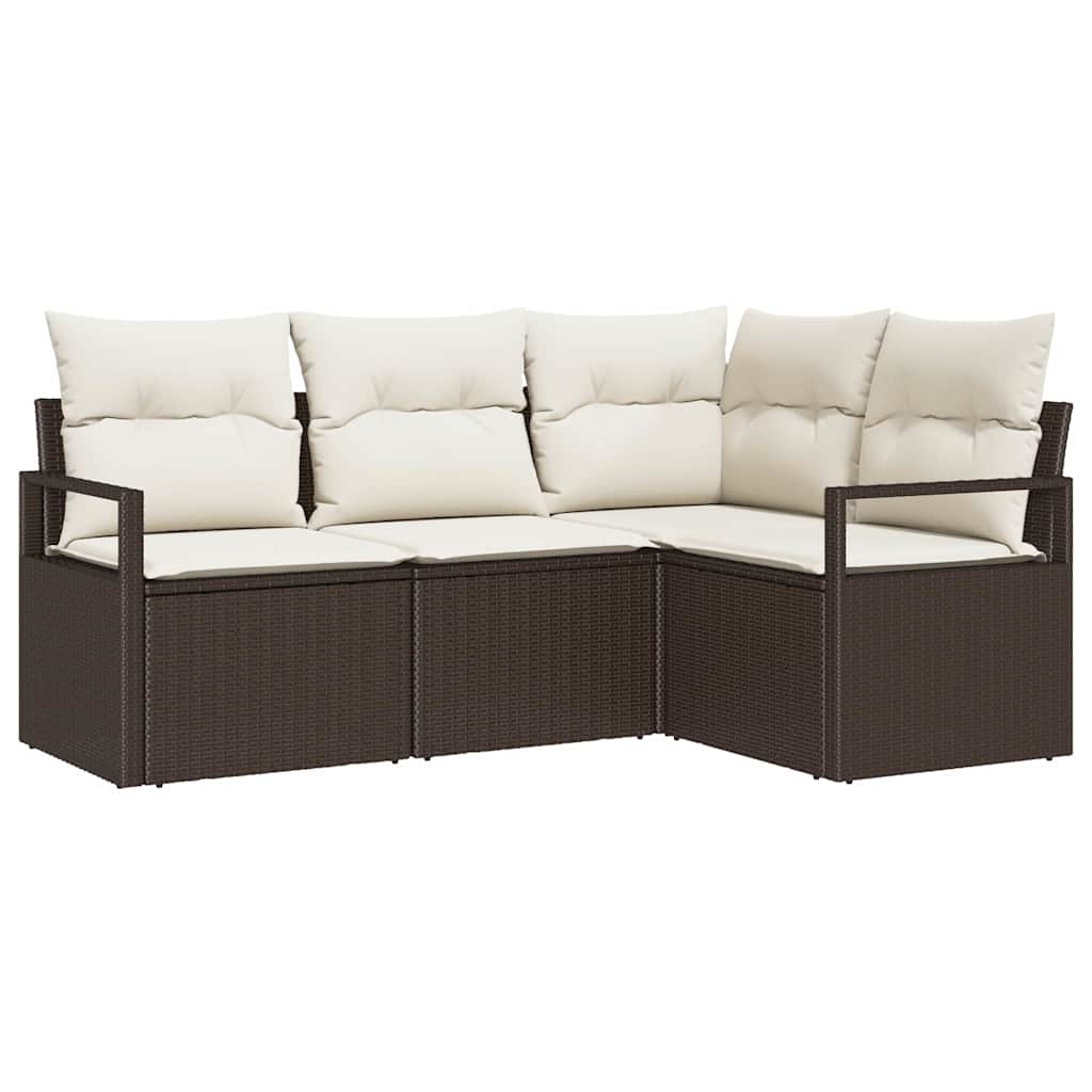 Sofa Set mit Kissen 4 pcs Braun und Creme Poly-Rattan