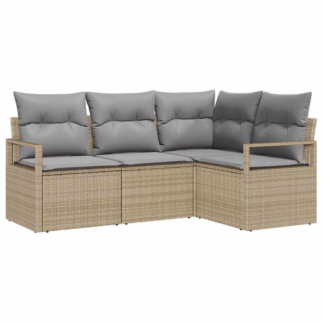 Sofa Set mit Kissen 4 pcs Beige und Hellgrau Poly-Rattan