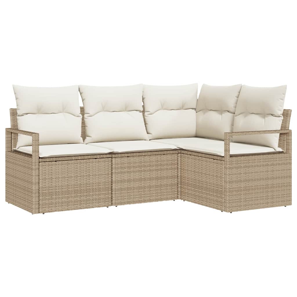 Sofa Set mit Kissen 4 pcs Beige und Creme Poly-Rattan
