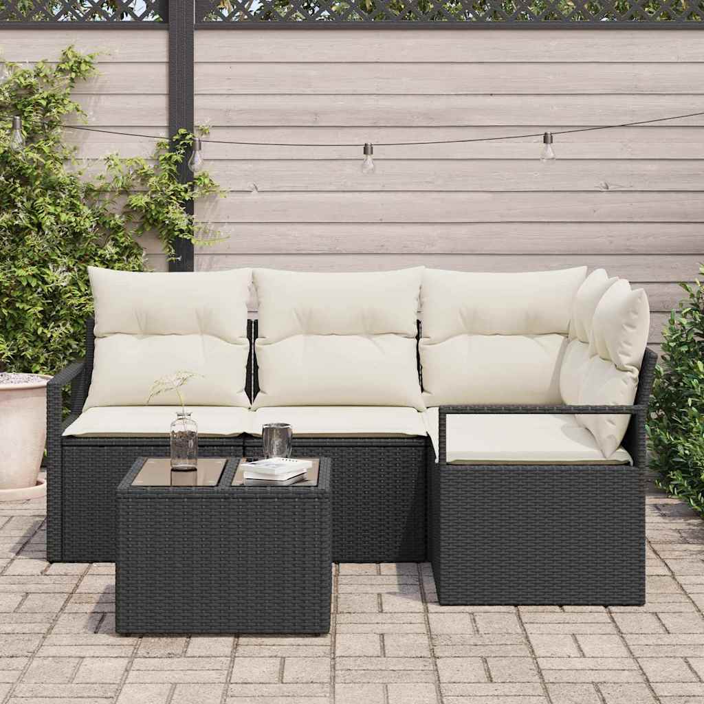 Sofa Set mit Kissen 5 pcs Braun und Creme Poly-Rattan