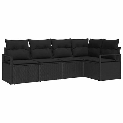 Gartensofa-set mit Kissen 5 pcs Schwarz Poly-Rattan