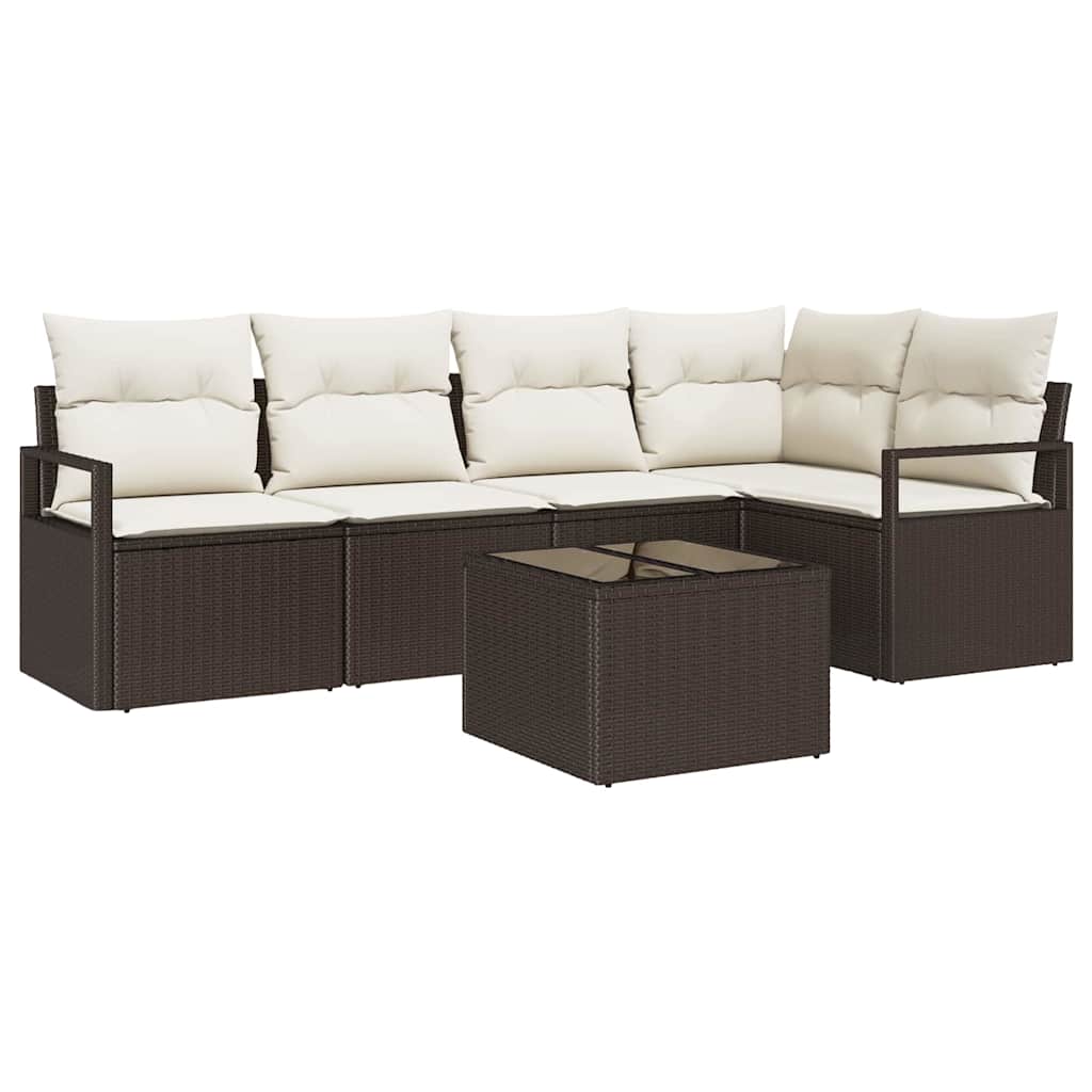 Gartensofa-set mit Kissen 6 pcs Braun und Creme Poly-Rattan