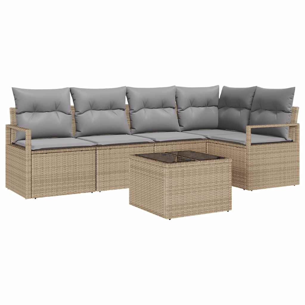 Gartensofa-set mit Kissen 6 pcs Beige und Hellgrau Poly-Rattan