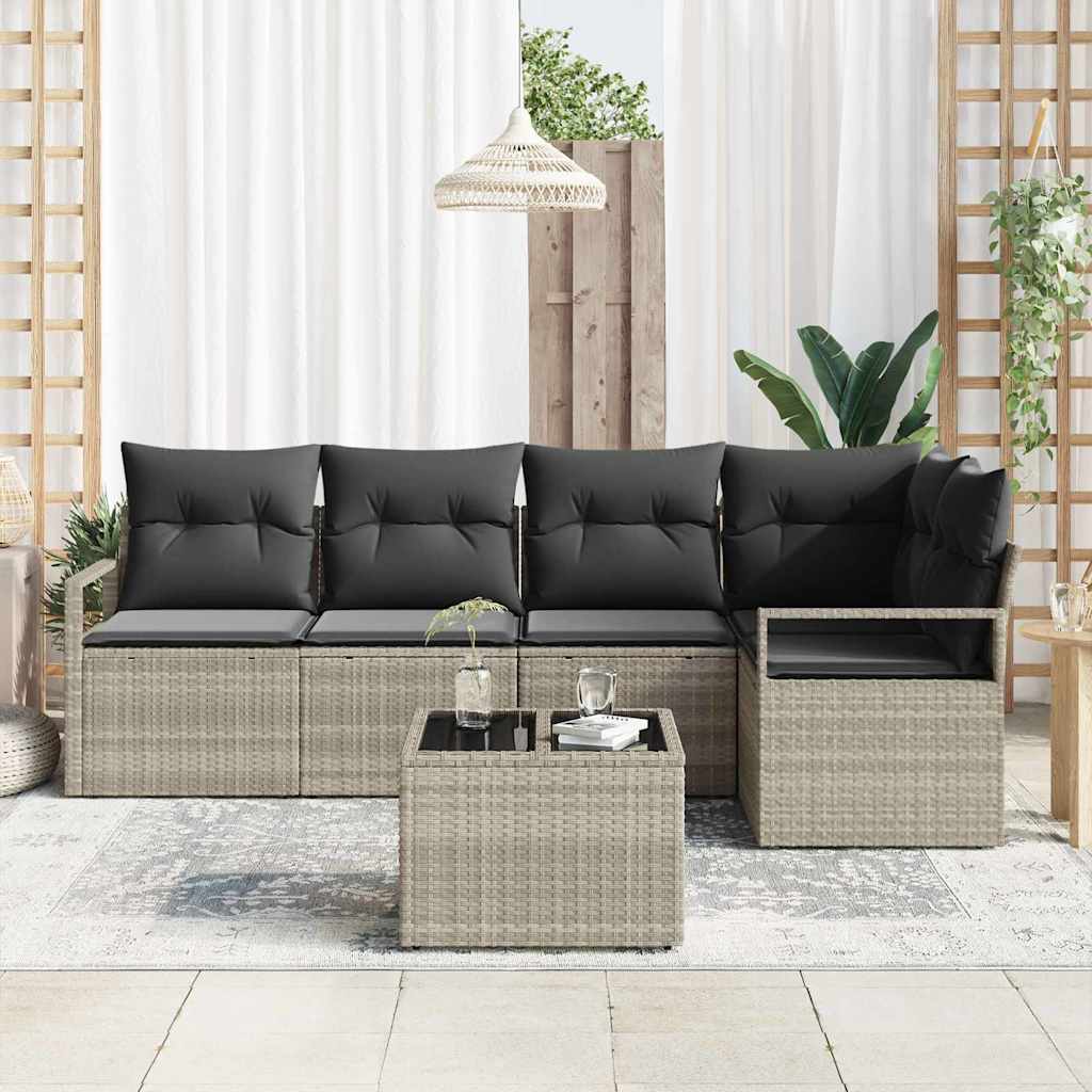 Gartensofa-set mit Kissen 6 pcs Hellgrau Poly-Rattan