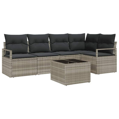 Gartensofa-set mit Kissen 6 pcs Hellgrau Poly-Rattan
