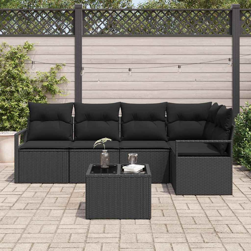 Gartensofa-set mit Kissen 6 pcs Schwarz Poly-Rattan