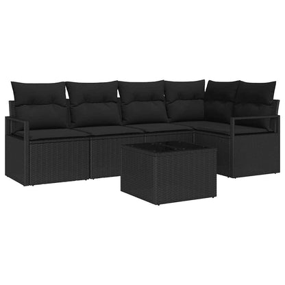 Gartensofa-set mit Kissen 6 pcs Schwarz Poly-Rattan