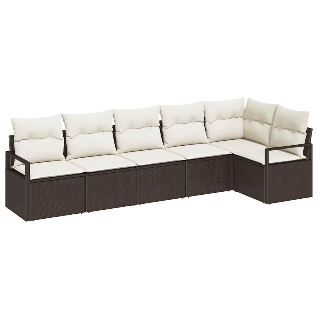 Gartensofa-set mit Kissen 6 pcs Braun und Weiß Poly-Rattan