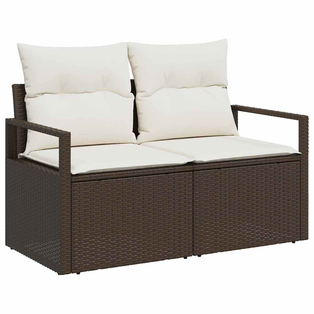 Gartensofa-set mit Kissen 6 pcs Braun und Weiß Poly-Rattan